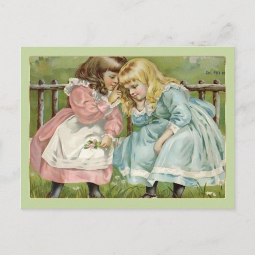 Victorian Children 2 Little Girls Vintage Postcard