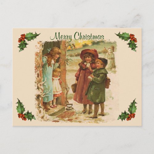 Victorian Children Christmas Break Postcard