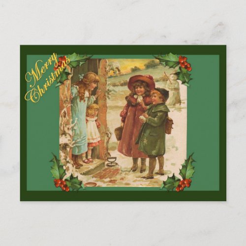 Victorian Children Christmas Vintage Postcard