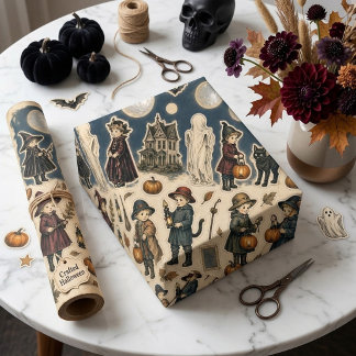 Victorian Children & Ghosts Aged Antique Decoupage Wrapping Paper Sheets