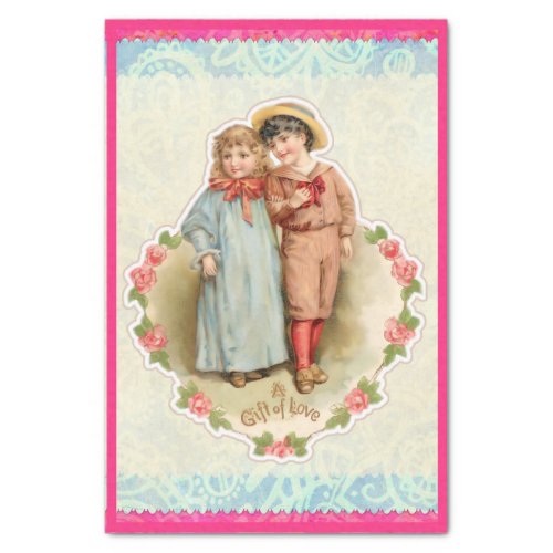 Victorian Children Gift of Love Heart Boy Girl Tissue Paper