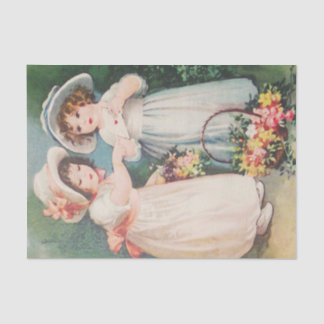 Victorian Children Holding a Valentine & Flowers Tissue Paper