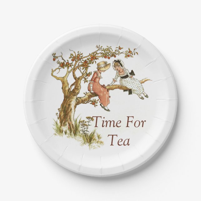 Victorian Children Illustration Tea Party Paper Plates (Front)