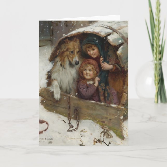 Victorian Children in Doghouse Holiday Card (Front)