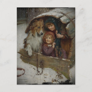 Victorian Children in Doghouse Postcard