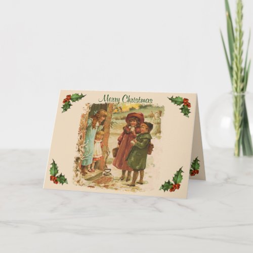 Victorian Children Merry Christmas Greeting Card