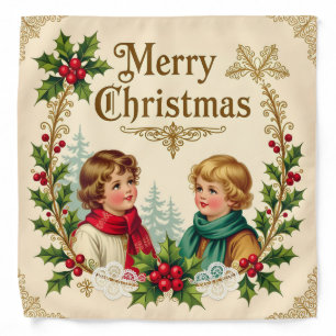 Victorian children Merry Christmas vintage Bandana