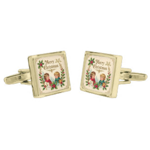 Victorian children Merry Christmas vintage Cufflinks