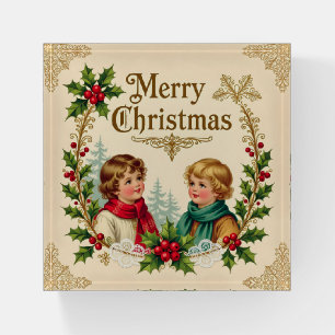 Victorian children Merry Christmas vintage Paperweight