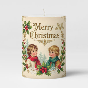 Victorian children Merry Christmas vintage Pillar Candle