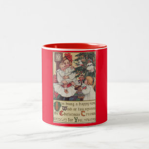 Victorian Children Red Vintage Christmas Mug