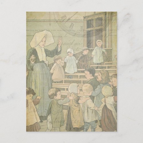 Victorian Children School Classroom Vintage Watch Postcard