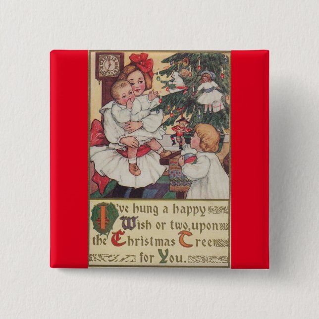 Victorian Children Vintage Christmas Button (Front)