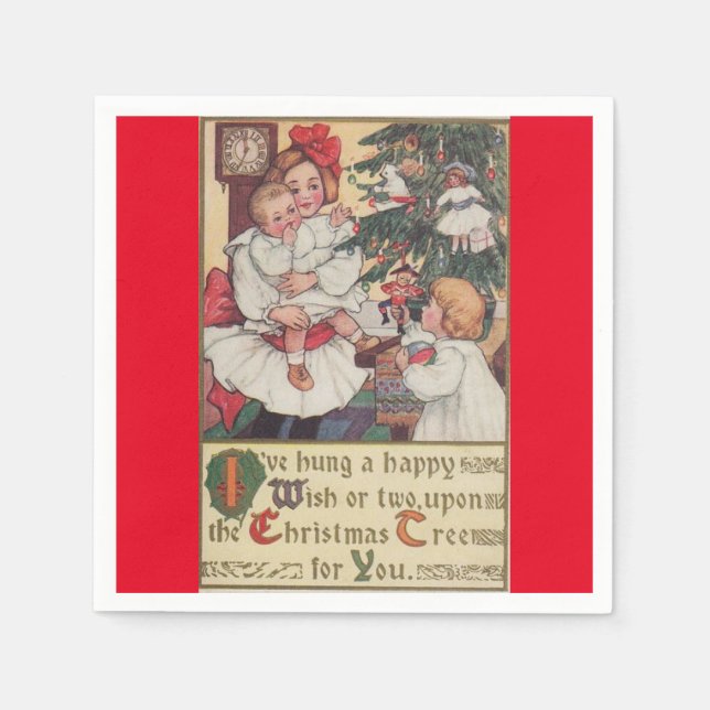 Victorian Children Vintage Christmas Paper Napkins (Front)
