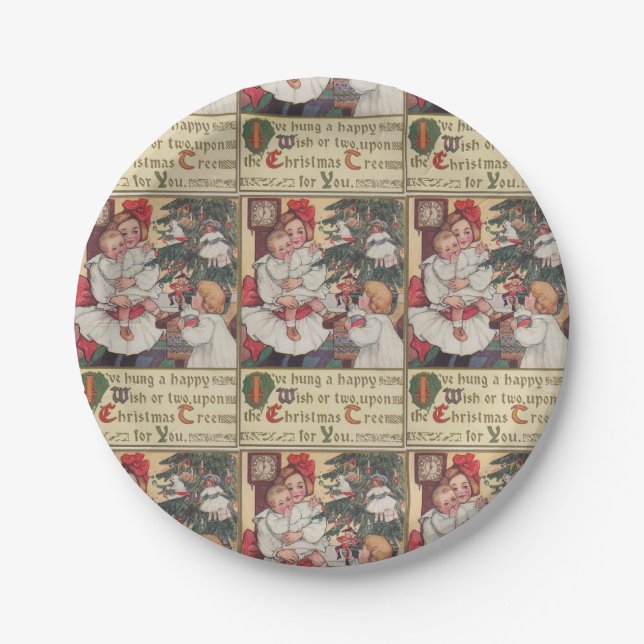 Victorian Children Vintage Christmas Paper Plates (Front)