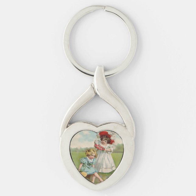 Victorian Children Vintage Summer Girls Garden Keychain (Front)