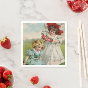 Victorian Children Vintage Summer Girls Garden Napkins