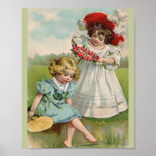 Victorian Children Vintage Summer Girls Garden Poster (Front)