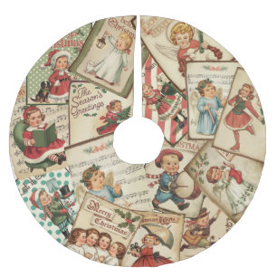Victorian Children's Christmas Post Cards Brushed Polyester Tree Skirt