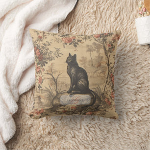 Victorian Chinoiserie Black Cat Throw Pillow