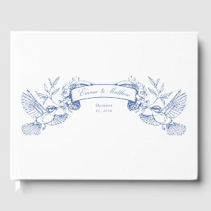 Victorian Chinoiserie Blue Botanical Birds Banner Guest Book