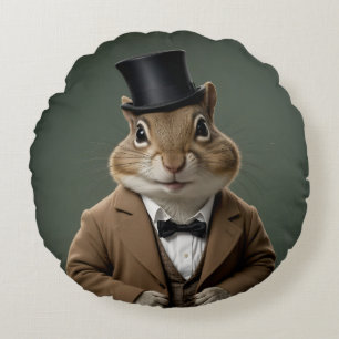Victorian Chipmunk Round Pillow