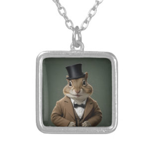 Victorian Chipmunk Silver Plated Necklace