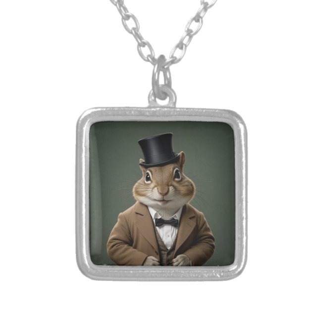 Victorian Chipmunk Silver Plated Necklace (Front)