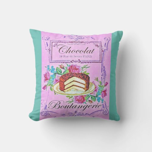 Victorian chocolate cake pastry shop pink teal throw pillow