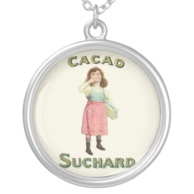 Victorian Chocolate Kiss Girl Sugar Silver Plated Necklace (Front)