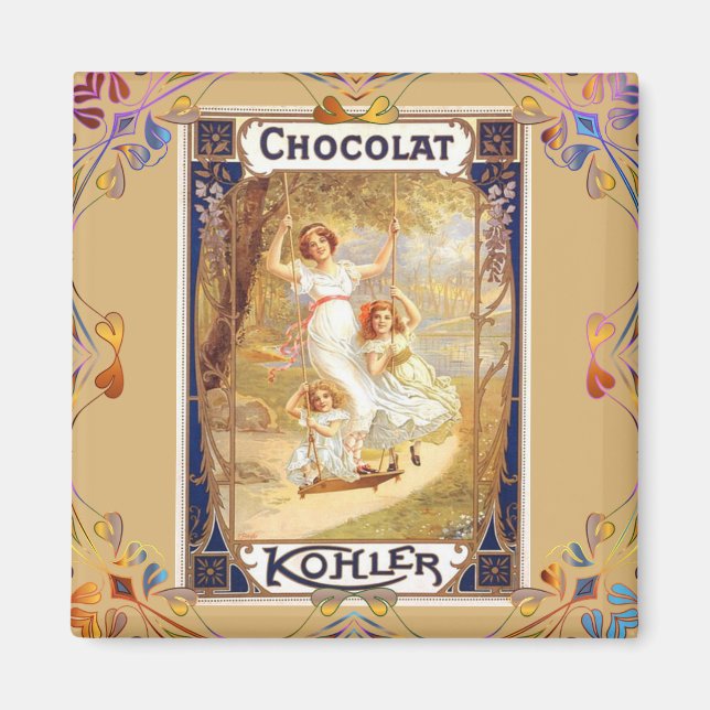 Victorian chocolate label floral elegant magnet (Front)