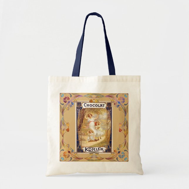 Victorian chocolate label floral elegant tote bag (Front)