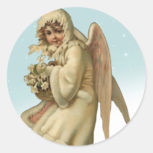 Victorian Christmas Angel Girl Classic Round Sticker