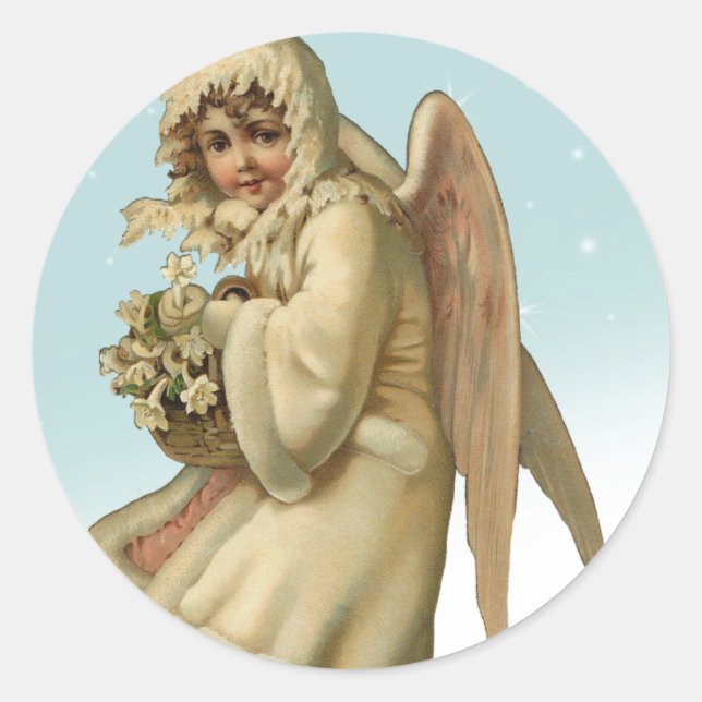 Victorian Christmas Angel Girl Classic Round Sticker (Front)