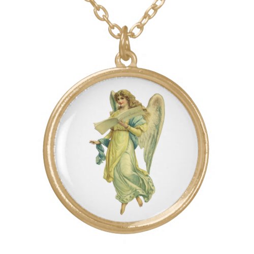 Victorian Christmas Angel Gloria in Excelsis Deo Gold Plated Necklace