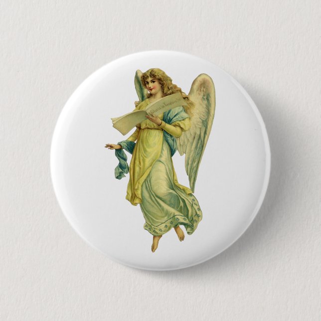 Victorian Christmas Angel, Gloria in Excelsis Deo Pinback Button (Front)