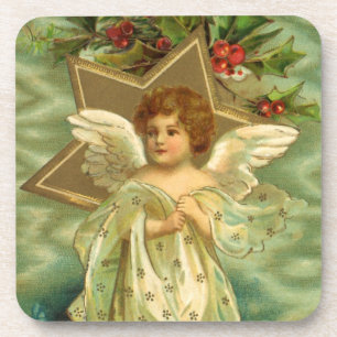 Victorian Christmas Angel with Vintage Gold Star Coaster
