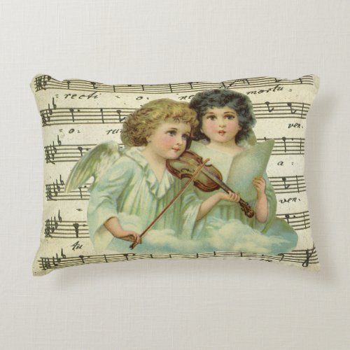 Victorian Christmas Angels Violin and Sheet Music Accent Pillow