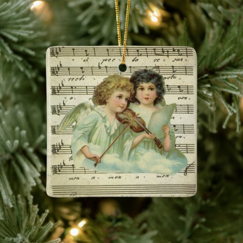 Victorian Christmas Angels Violin and Sheet Music Ceramic Ornament