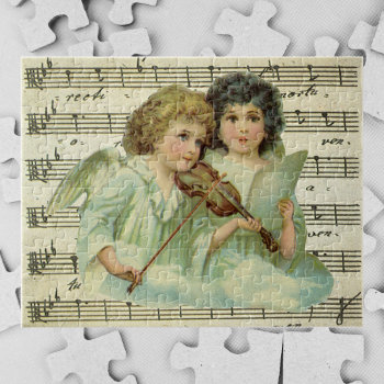 Victorian Christmas Angels Violin And Sheet Music Jigsaw Puzzle by ChristmasCafe at Zazzle