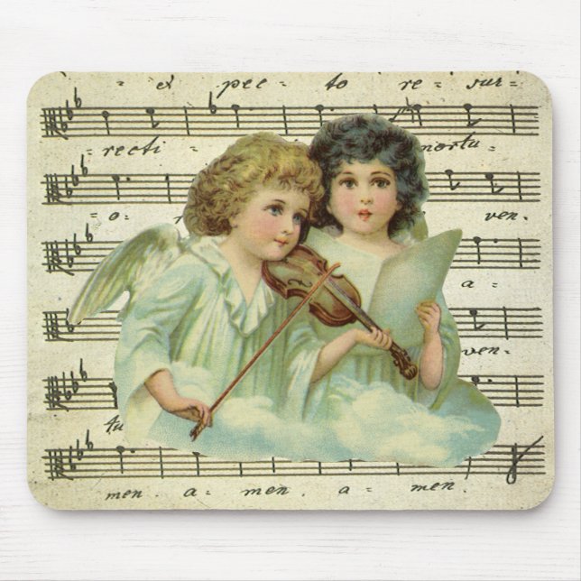 Victorian Christmas Angels Violin and Sheet Music Mouse Pad (Front)