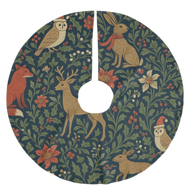 Victorian Christmas Animal & Botanical  Brushed Polyester Tree Skirt (Front)