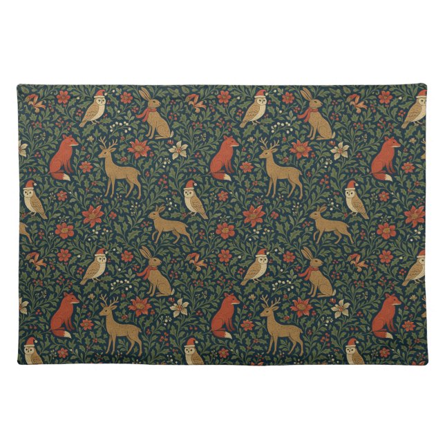 Victorian Christmas Animal & Botanical  Cloth Placemat (Front)