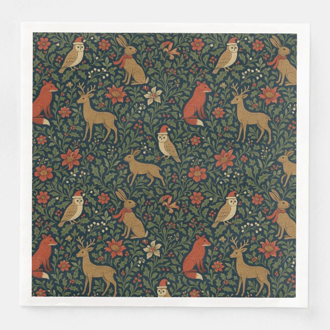 Victorian Christmas Animal & Botanical  Paper Dinner Napkins (Front)