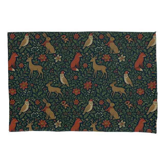 Victorian Christmas Animal & Botanical  Pillow Case (Front)