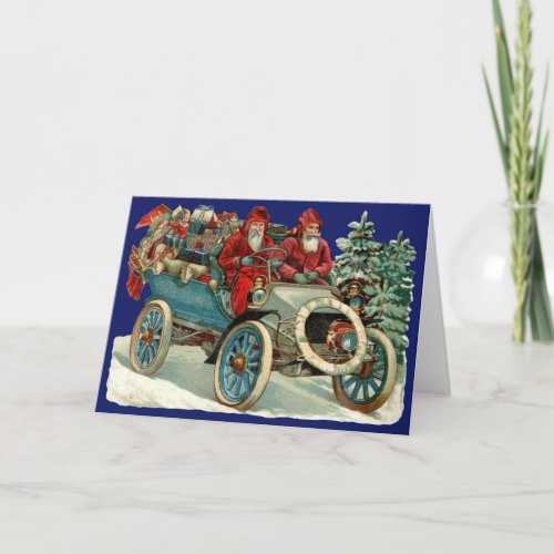 Victorian Christmas Card Santas Automobile