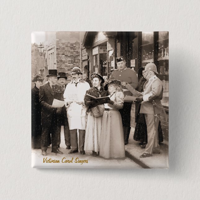 VICTORIAN CHRISTMAS CAROL SINGERS PINBACK BUTTON (Front)