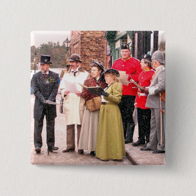 VICTORIAN CHRISTMAS CAROL SINGERS PINBACK BUTTON (Front)