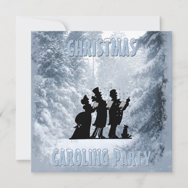 Victorian Christmas Caroling Party Blue Snow Invitation (Front)