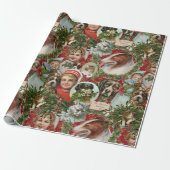Victorian Christmas Cats And Dogs Scrap Collage Wrapping Paper (Unrolled)